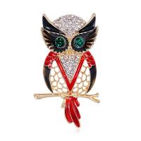 Enamel Brooch Zinc Alloy Owl Unisex & with rhinestone nickel lead & cadmium free Sold By PC