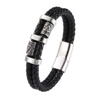 PU cavo bracciali, with 316 acciaio inox, Doppio strato & lunghezza differente per scelta & per l'uomo, nessuno, 12mm, Venduto da PC