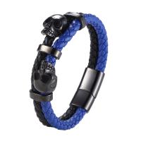 PU leder koord armbanden, Microfiber PU, met 316 Roestvrij staal, Schedel, verschillende lengte voor keuze & voor de mens, meer kleuren voor de keuze, 12mm, Verkocht door PC