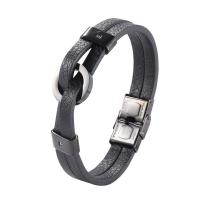 Bracelets cordon PU, Microfibre PU, avec Acier inoxydable 316, Vintage & longueur différente pour le choix & pour homme, noire, 12mm, Vendu par PC