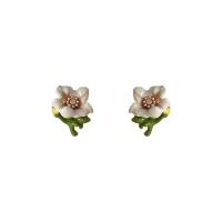 Pendientes de Perno en Latón, metal, Flor, chapado en color dorado, para mujer & esmalte, multicolor, 14x10mm, Vendido por Par