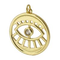 Pendentifs mauvais oeil, laiton, Rond, Placage de couleur d'or, bijoux de mode & DIY & motif de mauvais œil & pavé de micro zircon, doré, 25x28x3mm, Trou:Environ 3mm, Vendu par PC