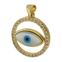 Colgantes ojo malvado, metal, Esférico, chapado en color dorado, Joyería & Bricolaje & patrón de malvado de ojo & micro arcilla de zirconia cúbica & esmalte, dorado, 20x22.50x4mm, agujero:aproximado 3mm, Vendido por UD