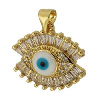 Pendentifs mauvais oeil, laiton, Mauvais œil, Placage de couleur d'or, bijoux de mode & DIY & pavé de micro zircon & émail, doré, 19x18x5mm, Trou:Environ 3mm, Vendu par PC