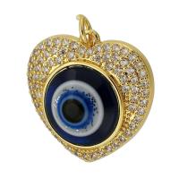 Evil Eye Hangers, Messing, Hart, gold plated, mode sieraden & DIY & boze oog patroon & micro pave zirconia & glazuur, multi-gekleurde, 21x21x6mm, Gat:Ca 3mm, Verkocht door PC