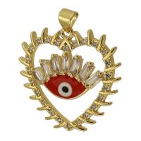 Evil Eye Pakabukai, Žalvarinis, Širdis, aukso spalva padengtas, Bižuterijos & Pasidaryk pats & blogos akies modelis & mikro nutiesti kubinių Zirconia & emalė, du skirtingi spalvos, 27x25.50x4mm, Skylė:Apytiksliai 3mm, Pardavė PC