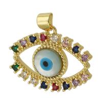 Pendentifs mauvais oeil, laiton, Mauvais œil, Placage de couleur d'or, bijoux de mode & DIY & pavé de micro zircon & émail, multicolore, 24x19x4mm, Trou:Environ 3mm, Vendu par PC