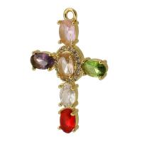 Cubique Pendentif en laiton zircon pavent, croix, Placage de couleur d'or, bijoux de mode & DIY & pavé de micro zircon, multicolore, 19x30x4mm, Trou:Environ 1mm, Vendu par PC