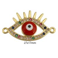 Boze oog Connector, Messing, gold plated, mode sieraden & DIY & micro pave zirconia & glazuur, multi-gekleurde, 27x17x4mm, Gat:Ca 1mm, Verkocht door PC