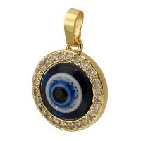 Pendentifs mauvais oeil, laiton, Rond, Placage de couleur d'or, bijoux de mode & DIY & motif de mauvais œil & pavé de micro zircon & émail, multicolore, 15x17x5mm, Trou:Environ 3mm, Vendu par PC