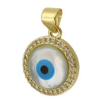 Evil Eye Hangers, Messing, Ronde, gold plated, mode sieraden & DIY & boze oog patroon & micro pave zirconia & glazuur, multi-gekleurde, 14x16x4mm, Gat:Ca 3mm, Verkocht door PC