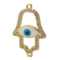 Boze oog Connector, Messing, gold plated, mode sieraden & DIY & boze oog patroon & micro pave zirconia & glazuur, multi-gekleurde, 19.50x30x3mm, Gat:Ca 1mm, Verkocht door PC