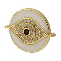 Boze oog Connector, Messing, Ronde, gold plated, mode sieraden & DIY & boze oog patroon & micro pave zirconia & glazuur, twee verschillende gekleurde, 226x21x4mm, Gat:Ca 1mm, Verkocht door PC