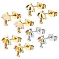 Stainless Steel Stud Earrings 304 Stainless Steel Vacuum Ion Plating for woman & enamel Sold By Bag