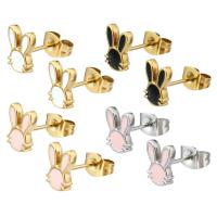 Stainless Steel Stud Earrings 304 Stainless Steel Rabbit Vacuum Ion Plating for woman & enamel Sold By Bag