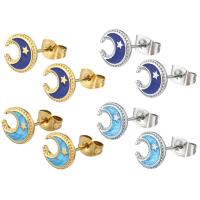 Stainless Steel Stud Earrings 304 Stainless Steel Moon Vacuum Ion Plating for woman & enamel Sold By Bag