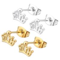 Roestvrij staal Stud Earrings, 304 roestvrij staal, Kroon, voor vrouw & hol, meer kleuren voor de keuze, 8.50x6x12mm, 6paren/Bag, Verkocht door Bag