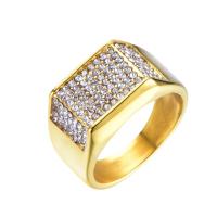 Anillo de dedo acero inoxidable del Rhinestone, acero inoxidable 304, chapado en color dorado, diverso tamaño para la opción & para hombre & con diamantes de imitación, dorado, 12x20mm, Vendido por UD