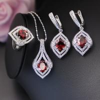 Micro zirconi Pave ottone Jewelry Set, anello dito & orecchino & Collana, placcato platino, tre pezzi & formato differente per scelta & Micro spianare cubic zirconia & per la donna, nessuno, assenza di nichel,piombo&cadmio, Lunghezza Appross. 45 cm, Venduto da set