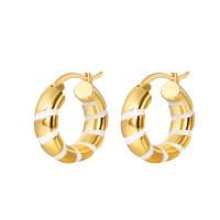 Messing Spring hoop oorbellen, Donut, gold plated, voor vrouw & glazuur, gouden, nikkel, lood en cadmium vrij, 17x18mm, Verkocht door pair