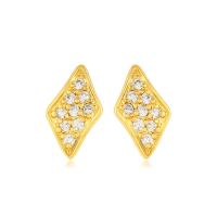 Øremærkning af zinklegeret stud, Zinc Alloy, Rhombus, guldfarve belagt, mode smykker & for kvinde & med rhinestone, gylden, nikkel, bly & cadmium fri, 7x12mm, Solgt af par