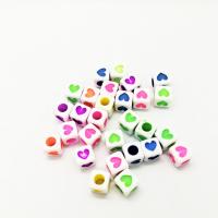 Geschilderde Acryl Kralen, Hars, met Plastic, Plein, DIY, gemengde kleuren, 7x7mm, Ca 1800pC's/Bag, Verkocht door Bag