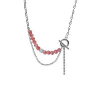 Collier d'acier titane, avec cristal, bijoux de mode & pour femme, couleur originale, Longueur Environ 40 cm, Vendu par PC