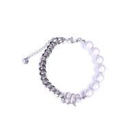 Titanium armbanden, Titanium Staal, met Plastic Pearl, Letter M, mode sieraden & uniseks, oorspronkelijke kleur, Lengte Ca 7-8 inch, Verkocht door PC