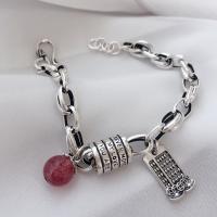 Sterling Silber Armbänder, 925 Sterling Silber, mit Strawberry Quartz, Platinfarbe platiniert, für Frau, Länge ca. 6.7 ZollInch, verkauft von PC