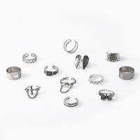 Sinc Alloy Ring Set, dath airgid plated, 12 phíosa & jewelry faisin & unisex, nicil, luaidhe & caidmiam saor in aisce, Díolta De réir Socraigh