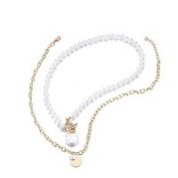 Mode Multi laag ketting, Zinc Alloy, met Plastic Pearl, gold plated, 2 stuks & mode sieraden & voor vrouw, nikkel, lood en cadmium vrij, Lengte Ca 17.91 inch, Verkocht door Stel