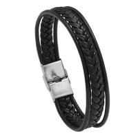 PU Schnur Armbänder, PU Leder, mit 304 Edelstahl, Modeschmuck & unisex, schwarz, 12mm, Länge ca. 8.46 ZollInch, verkauft von PC