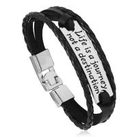 PU Leather Cord Bracelets with Zinc Alloy fashion jewelry & multilayer & Unisex black 18mm Length Approx 8.07 Inch Sold By PC