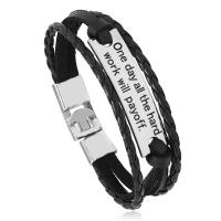 PU Leather Cord Bracelets with Zinc Alloy fashion jewelry & multilayer & Unisex black 18mm Length Approx 8.07 Inch Sold By PC