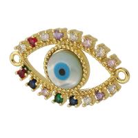 Boze oog Connector, Messing, gold plated, mode sieraden & DIY & micro pave zirconia & glazuur, multi-gekleurde, 27x16x4mm, Gat:Ca 1.5mm, Verkocht door PC