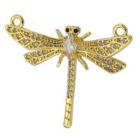 Messing connector met micro-paved kubieke zirconia's, Dragonfly, gold plated, mode sieraden & DIY & micro pave zirconia, gouden, 24x20x5mm, Gat:Ca 1mm, Verkocht door PC