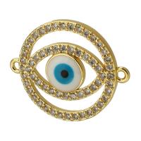 Boze oog Connector, Messing, Ronde, gold plated, mode sieraden & DIY & boze oog patroon & micro pave zirconia & glazuur, multi-gekleurde, 27x21x4mm, Gat:Ca 1mm, Verkocht door PC