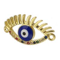 Boze oog Connector, Messing, gold plated, mode sieraden & DIY & micro pave zirconia & glazuur, multi-gekleurde, 25x13x5mm, Gat:Ca 1mm, Verkocht door PC