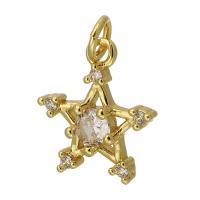 Kubik Zirkonium mikro bana Mässing hängande, Star, guldfärg pläterade, mode smycken & DIY & micro bana cubic zirconia, gyllene, 13x15x3mm, Hål:Ca 3mm, Säljs av PC