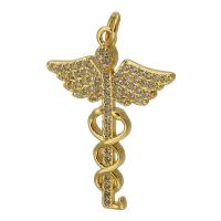 Messing hanger met micro-paved kubieke zirconia's, gold plated, mode sieraden & DIY & micro pave zirconia, gouden, 21.50x28x3mm, Gat:Ca 3mm, Verkocht door PC