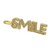 Messing hanger met micro-paved kubieke zirconia's, De Brief van het alfabet, gold plated, mode sieraden & DIY & micro pave zirconia, gouden, 30x7x2mm, Gat:Ca 3mm, Verkocht door PC