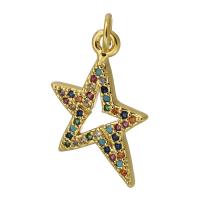 Messing hanger met micro-paved kubieke zirconia's, gold plated, mode sieraden & DIY & micro pave zirconia, multi-gekleurde, 14x21x2mm, Gat:Ca 3mm, Verkocht door PC