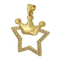 Messing hanger met micro-paved kubieke zirconia's, Ster, gold plated, mode sieraden & DIY & micro pave zirconia, gouden, 23x25x3mm, Gat:Ca 3mm, Verkocht door PC