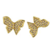 Cubic Zirconia Micro Pave bronze Pingente, cobre, Borboleta, cromado de cor dourada, joias de moda & DIY & micro pavimento em zircônia cúbica, dourado, 14x11x4mm, Buraco:Aprox 2mm, vendido por PC