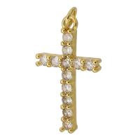 Kubik Zirkonium mikro bana Mässing hängande, Cross, guldfärg pläterade, mode smycken & DIY & micro bana cubic zirconia, gyllene, 15x25x3mm, Hål:Ca 3mm, Säljs av PC