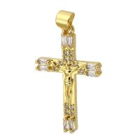 Kubik Zirkonium mikro bana Mässing hängande, Cross, guldfärg pläterade, mode smycken & DIY & micro bana cubic zirconia, gyllene, 18x29x3mm, Hål:Ca 3mm, Säljs av PC