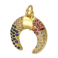 Messing hanger met micro-paved kubieke zirconia's, Maan, gold plated, mode sieraden & DIY & micro pave zirconia, multi-gekleurde, 16x17.50x2mm, Gat:Ca 3mm, Verkocht door PC