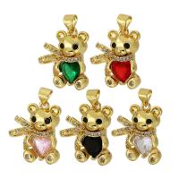 Cubic Zirconia Micro Pave bronze Pingente, cobre, Urso, cromado de cor dourada, joias de moda & DIY & micro pavimento em zircônia cúbica, Mais cores pare escolha, 18x20x6mm, Buraco:Aprox 3mm, vendido por PC