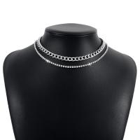 Collier de mode Multi couche, aluminium, Placage, Double couche & bijoux de mode & pour femme & avec strass, plus de couleurs à choisir, protéger l'environnement, sans nickel, plomb et cadmium, Longueur 14.17-18.89 pouce, Vendu par PC