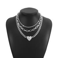 Multi Layer Necklace Iron with Zinc Alloy Heart plated three layers & punk style & for woman & with rhinestone nickel lead & cadmium free Length 15.15-17.91 Inch Sold By PC